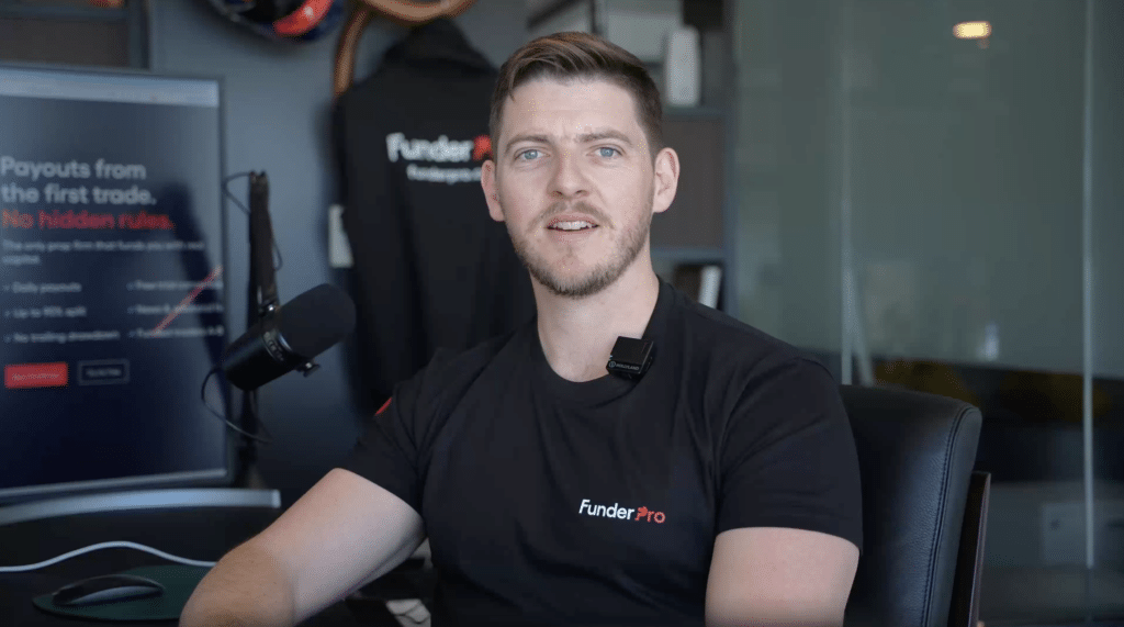 Owen Morton in the FunderPro PropFirm T Shirt